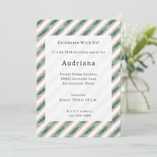 Convites Rosa Desmaiado Verde Glam Chic Glitzy Listras Aniv