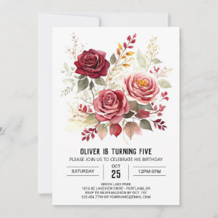 Convites Rosa Digital Burgundy Floral Aniversário