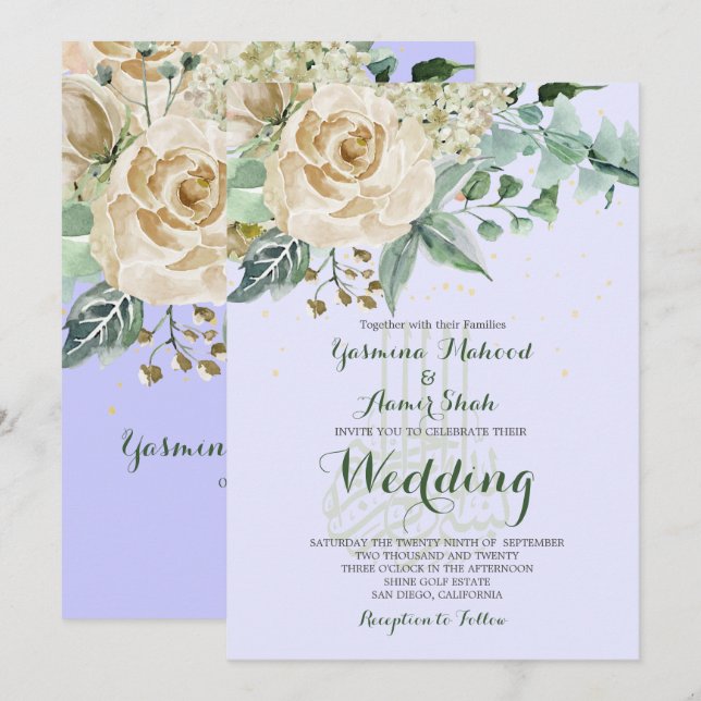 Convites Rosa do Casamento Islâmico do Bismillah Elegante R (Frente/Verso)