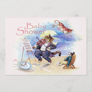 Convites Rosa do chá de fraldas do gato e do violino