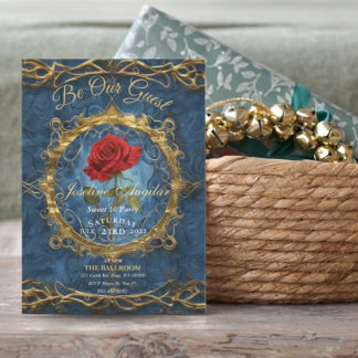 Convites Rosa do Conto da Bela e a Fera personalizável doce