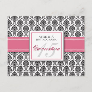 Convites Rosa do ESPANHOL - Damasco Rosa Quinceañera Invit