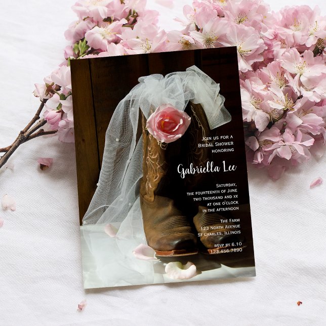 Convites Rosa do País Boot Chá de panela Ocidental (Criador carregado)