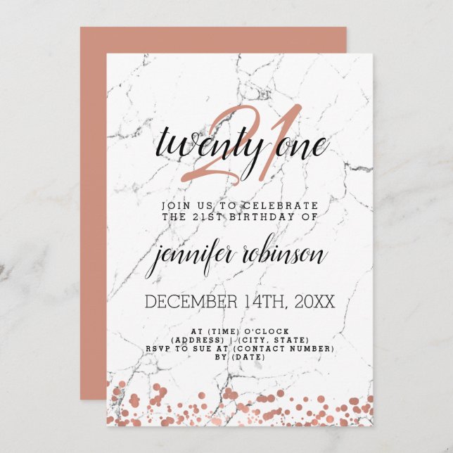 Convites Rosa do Partido aniversário de 21 anos Moderno - D (Frente/Verso)