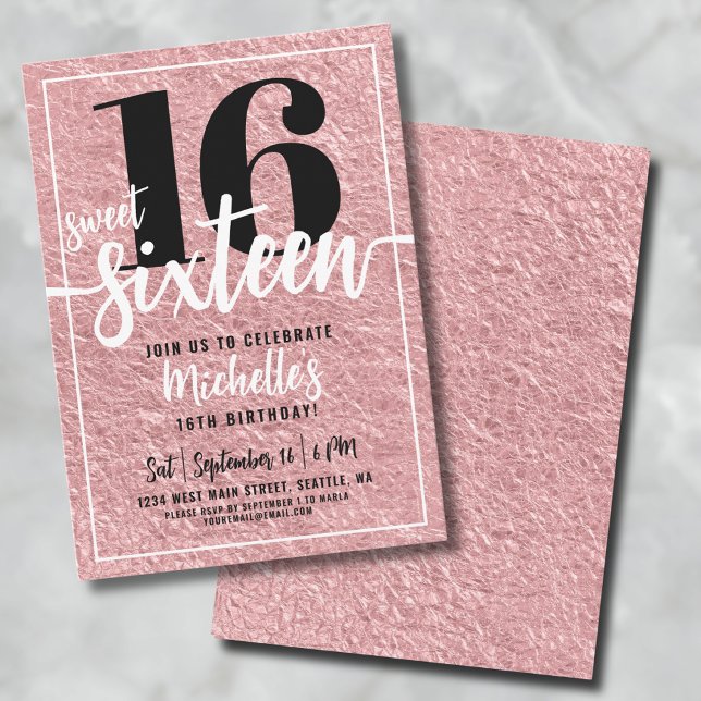 Convites Rosa Dourada 16.a Festa de aniversário (Rose Gold Sweet Sixteen 16th Birthday Party Invitation)