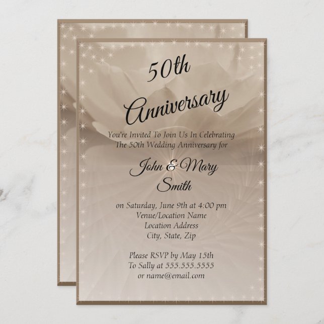 Convites Rosa Dourada 50º Aniversário (Frente/Verso)