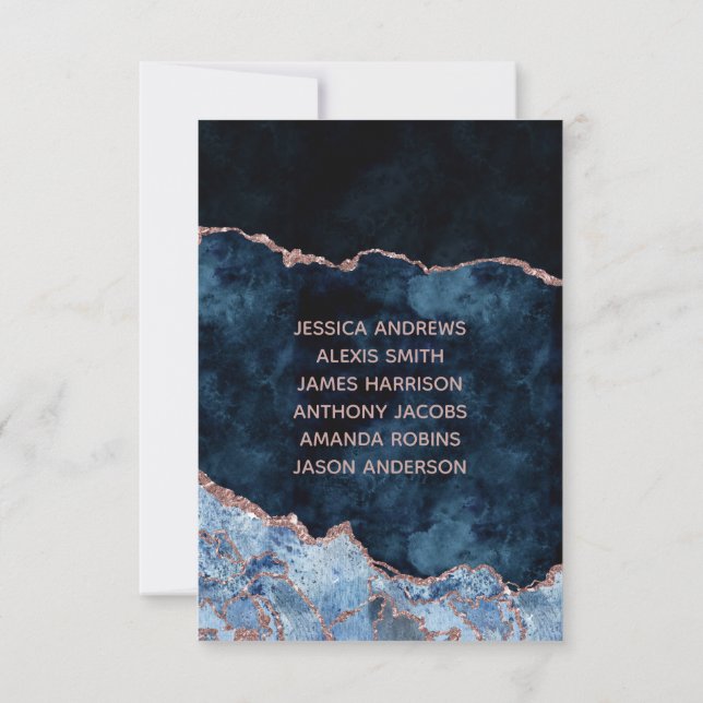 Convites Rosa Dourada Azul Marinho Número da Mesa Assentos (Verso)