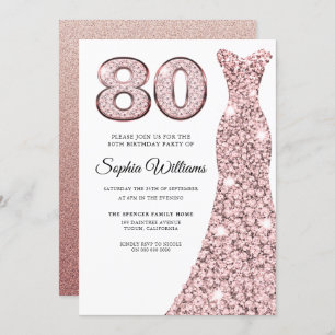 Convites Rosa Dourada Blush Dress Womans 80 Festa de aniver