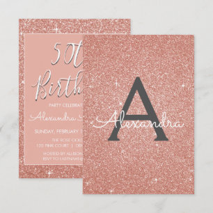 Convites Rosa Dourada brilhante de brilho cor-de-rosa 50ª 