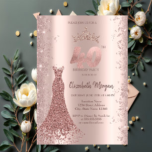 Convites Rosa Dourada Brilho Diamante Pó de Vestido Anivers