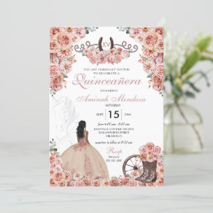 Convites Rosa Dourada Charra Floral Boots Quinceañera