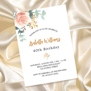 Convites Rosa dourada de aniversário floral eucalipto luxo
