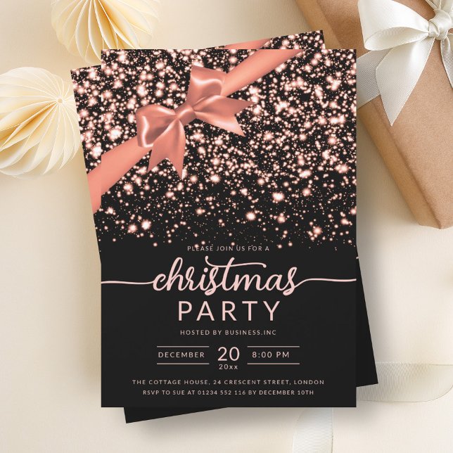 Convites Rosa Dourada de inverno ShinStar Company Xmas (Festive Rose Gold Winter Shiny Star Company Xmas Invitation)