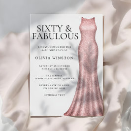 Convites Rosa Dourada Elegante Vestidos 60ª Festa de aniver