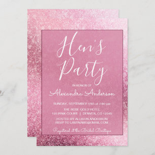 Convites Rosa Dourada Girly Glitter Sparkle Hen Party