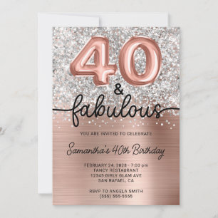 Convites Rosa Dourada Glam Prata Brilhante 40 e Fabulosa