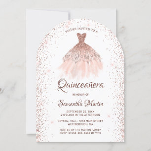 Convites Rosa Dourada Glitter Dress Quinceañera Party Convi