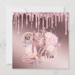 Convites Rosa Dourada Glitter Drips 50th Aniversário Surpre