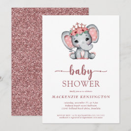 Convites Rosa Dourada Glitter Princesa Elefante Menina