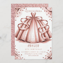 Convites Rosa Dourada Glitter Quinceañera