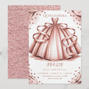 Convites Rosa Dourada Glitter Quinceañera