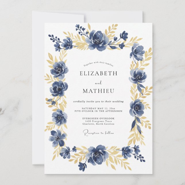 Convites Rosa Dourada Meia-Noite Casamento (Frente)
