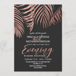 Convites Rosa Dourada Palm Tree Fronds Black Modern Noite