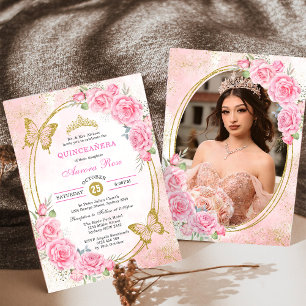 Convites Rosa Dourada Quinceanera Miss Quince 15 Anos Foto