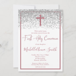 Convites Rosa Dourada Silver Girl First Santa Comunhão