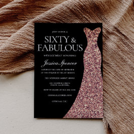 Convites Rosa Dourada Sparkle Dress preto 60ª Festa de aniv