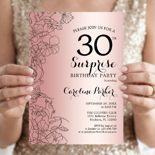 Convites Rosa Dourada Surprise aniversário de 30 anos