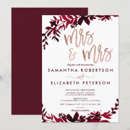 Convites Rosa dourada Tipografia Floral Red Lésbica