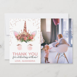 Convites Rosa Dourada Unicorn Princesa Obrigado