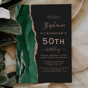 Convites Rosa Dourada Verde Esmeralda Ágata Escuro Aniversá