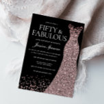 Convites Rosa, Dourada, Vestidos 50ª Festa de aniversário<br><div class="desc">Mulheres de Vestido Dourado Rosa preto 50º Convite de aniversário 50 e Fabulosas Variações para o convite e itens correspondentes na nossa loja</div>