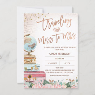Convites Rosa Dourada Viajando Miss à Sra. Chá de panela