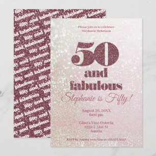 Convites Rosa Dourado 50 e Fabuloso aniversário Elegante 50