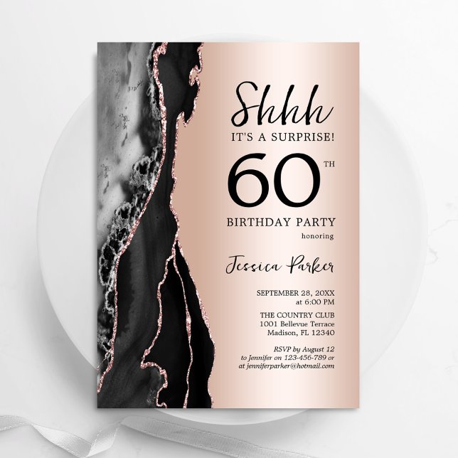 Convites Rosa Dourado Agate Surpresa 60º Aniversário (Criador carregado)
