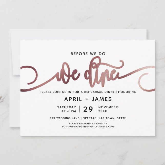 Convites Rosa Dourado antes de jantar Janto de ensaio (Frente)