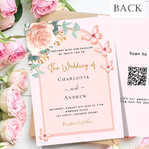 Convites Rosa dourado arco código QR RSVP casamento de luxo