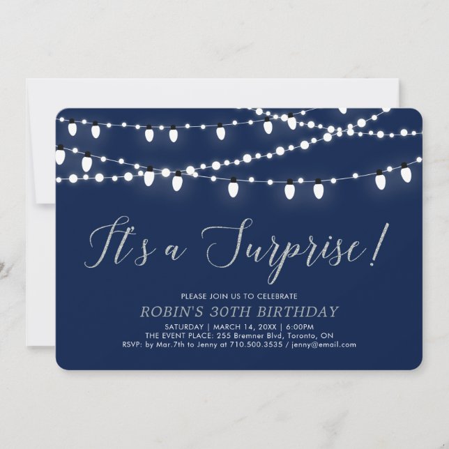 Convites Rosa Dourado & Azul Marinho | Festa de Aniversário (Frente)