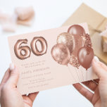 Convites Rosa Dourado Balões 60ª Festa de aniversário<br><div class="desc">Rosa Dourado Balões 60º Convite de aniversário Ver coleção correspondente em Niche & Nest Store</div>