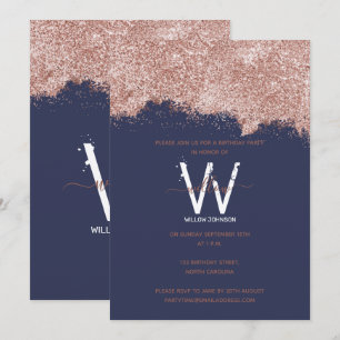 Convites Rosa Dourado Blue Girly Glitter A Qualquer Ano Ani