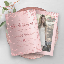 Convites Rosa Dourado Blush Chic Glitter Foto Sweet 16