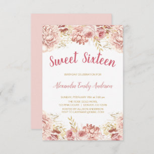 Convites Rosa Dourado Blush Cor-de-rosa-rosa doce, dezessei