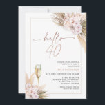 Convites Rosa Dourado Boho Dry Floral Pampas aniversário de<br><div class="desc">Rosa Boho Dry Floral Pampas aniversário de 40 anos Convidado Bohemian foi um convite de 40 anos, com blush ou mauve e cor-de-rosa poeirenta com grama-pampas e folhas de palma. O título é uma imagem amovível em folha de ouro rosa falso. Este boho floral hellow 40, convite para aniversário de...</div>