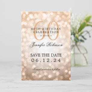 Convites Rosa Dourado Bokeh 60th Birthday Salvar Data com D