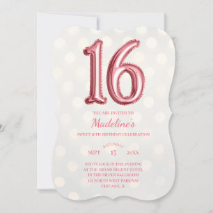 Convites Rosa Dourado Bokeh e Faux Foil 16º aniversário