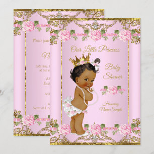 Convites Rosa Dourado Branco Princesa Baby Shower Étnico