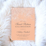 Convites Rosa dourado brilha pêssego doce dezesseis<br><div class="desc">Um moderno,  bonito e elegante chá de brilho rosa com bloco cor de pêssego convite de aniversário Sweet 16 .</div>
